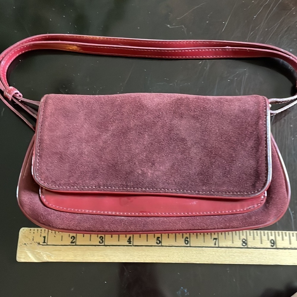 Ann Taylor Burgundy suede and patent small structured handbag: - Picture 7 of 7